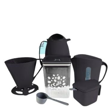 Imagem de Conjunto de Filtro de Café com Coador Reutilizável, Jarra de Vidro 500ml, Suporte, Colher Medidora, Preto