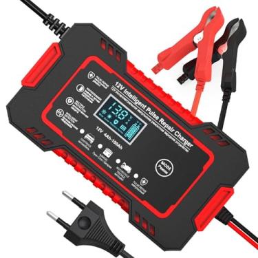 Imagem de Carregador de Bateria Inteligente Digital 12V, LCD, 4-100Ah, para Carros e Motos