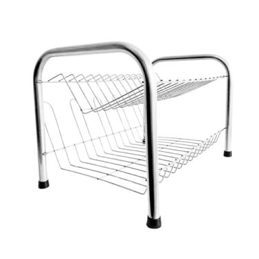 Imagem de Escorredor De Pratos Louças Duplo Cromado Inox Cozinha 13 Pratos Rosa Preto Cromado(CROMADO)