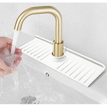Imagem de YATOISUR Pia Splash Guard 14,4" X 5,4" - Tapete de Torneira de Pia com Torneira Tapete Coletor de Água, Saboneteira e Suporte de Esponja 3 Em 1 - Alça de Torneira de Silicone Bandeja Coletora de Gotej
