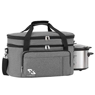 Imagem de Golkcurx Bolsa de cozimento lento de camada dupla para panelas ovais de 6 a 8 litros e modelos Hamilton Beach, com alça ajustável acolchoada, compartimento superior com zíper e bolso frontal para