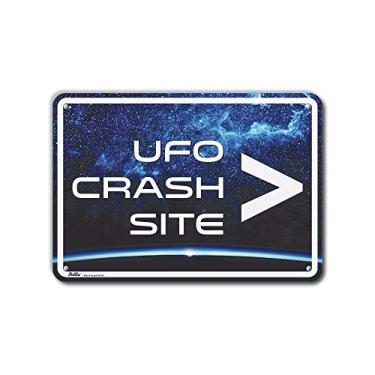 Imagem de PetKa Signs and Graphics PKAL-0010-NA_14x10"UFO Crash site"Seta direita", placa de alumínio 35,56 x 25,4 cm, texto branco com fundo azul