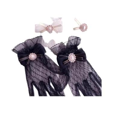 Imagem de Luvas Femininas Elegantes De Renda Flor De Rede Sem Dedos Proteção Sol