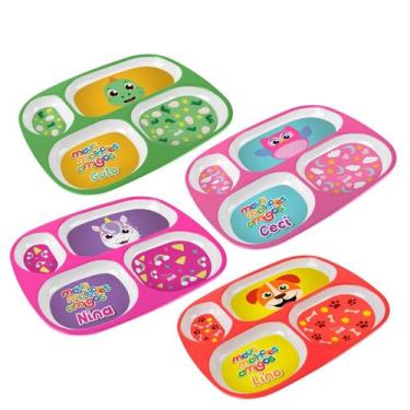 Imagem de Prato Infantil Refeição Bebê Crianças Personagens Divertidos c/ Divisó