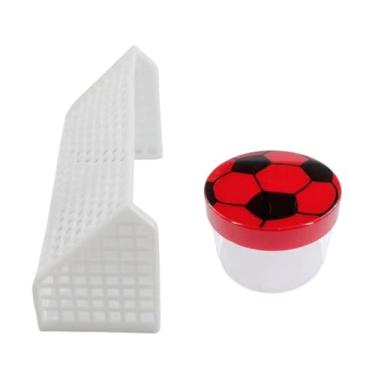 Imagem de Kit Decora Futebol Pote Acrílico Tampa Gravura Bola e Trave Plastica de Brinquedo para Mimos Lembrancinhas Festas Eventos Esporte (30, Vermelha)
