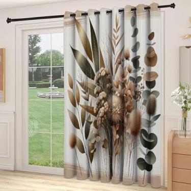 Imagem de Divisória de parede de cortina de quarto bronzeado, vintage Boho Vibes tons ombré elementos botânicos folhas de eucalipto, cortinas largas isoladas/cortinas de quarto (painel único), L 250 x C 213 cm