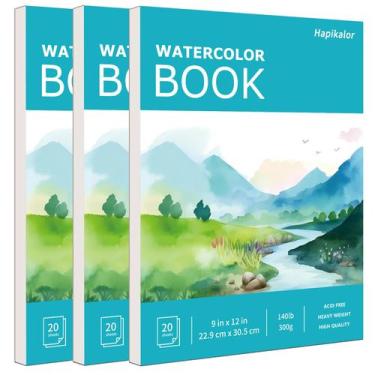 Imagem de Bloco de papel aquarela Hapikalor 9x12 140 lb/300 g/m², pacote com 3