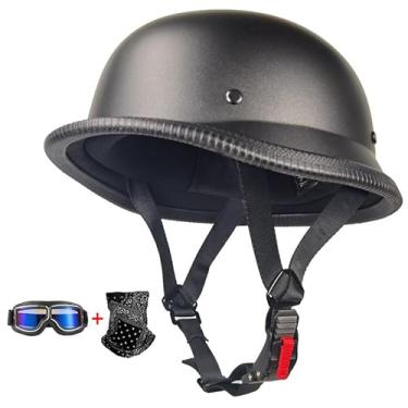 Imagem de WMOOMW Capacete de Motocicleta Estilo Alemão, Gorro Fino, Meia Concha, Adultos(Incluindo Óculos e Máscara), Retrô para Scooter de Cruzeiro, Dot Approve, Novidade, Capacete de Meia(Grande, Preto Fosco)