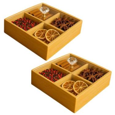 Imagem de Kit 2 Caixa Organizadora Tampa Acrílico Madeira 4 Nichos Porta Chá Sac