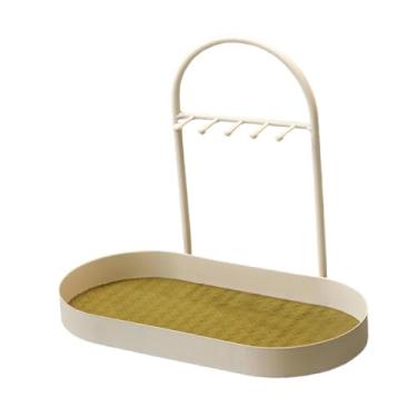 Imagem de Ｂｅｓｇａ Organizador de de banheiro, bandeja de penteadeira, organizador de perfumes, elegante suporte para cosméticos com ganchos para sala de estar e, Branco