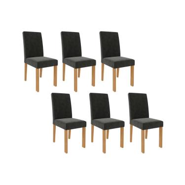Imagem de Cadeira Sala de Jantar Maia Kit 6 Un Nature-Madeirado/Linho Grafite - Cimol