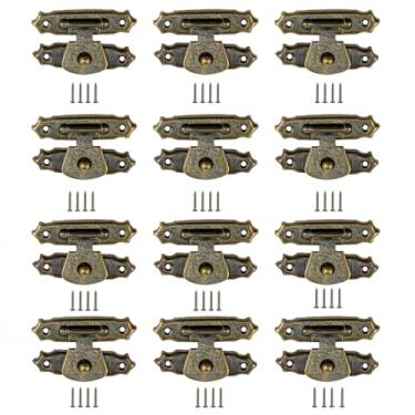 Imagem de Zangc Fecho de caixa vintage 26 x 16 mm Trava de caixa de madeira antiga com parafusos fixadores decorativos vintage para caixa de joias, acessórios de ferragens, armários e armários de vinho, 12
