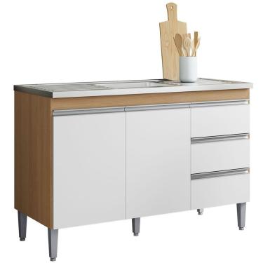 Imagem de Balcão De Pia 120 Cm Sem Tampo 2 Portas E 3 Gavetas Adriana Amêndoa/branco