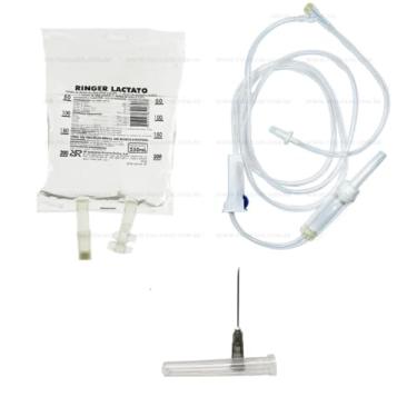 Imagem de kit 10 unidades Ringer lactato 250 ml com equipo e agulha 25x07
