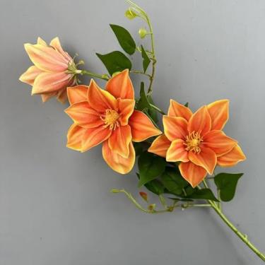 Imagem de Linda flor artificial real com 75 cm de comprimento, ramo falso floral para decoração de casa, casamento, mesa e área externa (laranja)