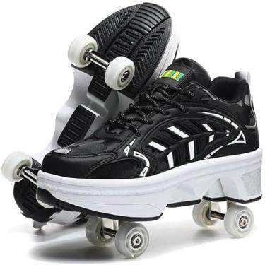 Imagem de Patins De Rolo Unissex 4 Patins De Rolo Brilhantes Da Roda Para O Interior Exterior Dos Novatos, Black, 39