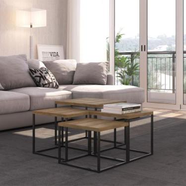 Imagem de Conjunto com 4 mesas Laterais Estilo Industrial Freedom Móvel na Caixa