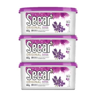 Imagem de Kit 3 Secar Original 80g Antimofo Antiumidade Úmido Mau Cheiro Odor Gaveta Guarda Roupa Cômoda Sapaterira Balcão Piano Banheiro Cozinha (Lavanda)