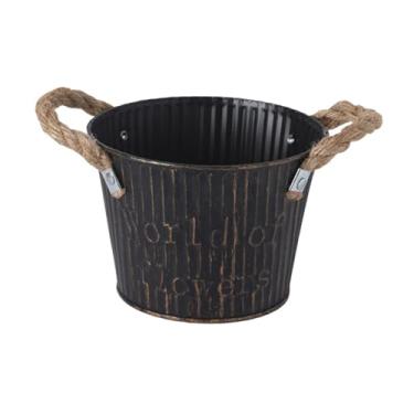 Imagem de IEUDNS Vaso de flores com alças, vaso de ferro para plantas, jardim, entrada, mesa, casa, Preto