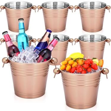 Imagem de Amyhill Pacote com 8 baldes de gelo de aço inoxidável de 5,3 litros/5 litros com alça, baldes de champanhe isolados, balde de cerveja para bar de coquetel, festas de vinho, champanhe para casa (ouro