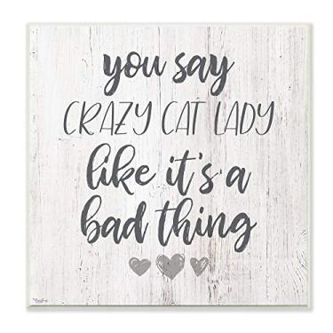 Imagem de Stupell Industries Funny Crazy Cat Lady Phrase Hearts Grey Script Word Design, Projetado por Gigi Louise Art, 30 x 30 cm, placa de parede