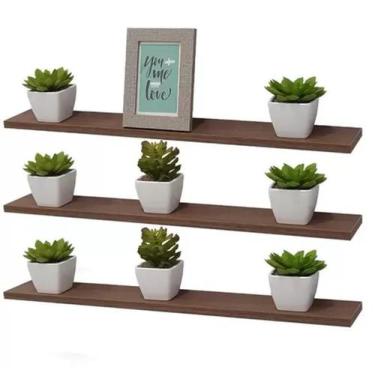 Imagem de Kit 3 Prateleiras MDF 15mm - 65x15cm - amadeirado escuro/nogal + supor