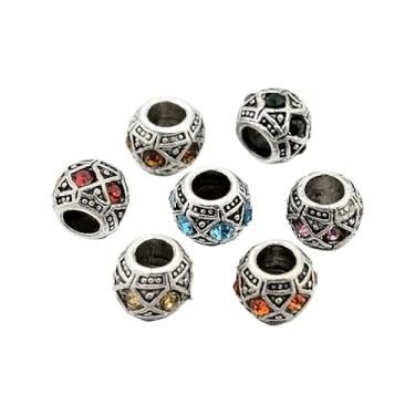 Imagem de Ipotkitt 5 peças de tambor de liga de strass banhado a prata antiga contas europeias barril Rondelle contas grandes para fazer joias faça você mesmo, pulseira, colar, brincos, chaveiros, bolsa