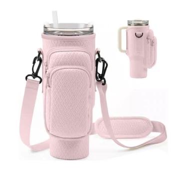 Imagem de Bolsa de transporte para garrafa de água com bolso para telefone para textura Stanley de 1,134 g, bolsa de neoprene para garrafa de água com alça ajustável com tampa de canudo e mosquetão para