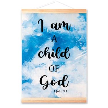 Imagem de Quadro para pendurar pôster infantil cristão para decoração de sala de aula Nuresy, decoração de parede 1 João 3:1, I am a Child of God, tela "I am a Child of God", pôster impresso para quarto de
