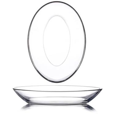 Imagem de NUTRIUPS Pratos de servir pequenos ovais, pacote com 2, 19 x 14 cm, pratos de jantar de vidro temperado, acompanhamentos de vidro, mini bandejas de servir