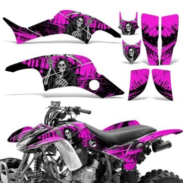 Imagem de Wolfcore Decals, Kit de gráficos ATV: adesivos Quad para Honda TRX 400EX (1999-2007), com design Reaper V2 em rosa, transforme seu passeio com adesivos legais de quadriciclo!