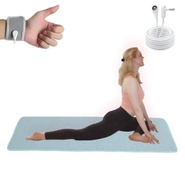 Imagem de AddBili Conjunto de tapete de aterramento de tecido de metal condutor com pulseira de aterramento e cordão de 4,5 m para cama/mesa/chão/pés - lavável na máquina, material saudável para melhorar o sono