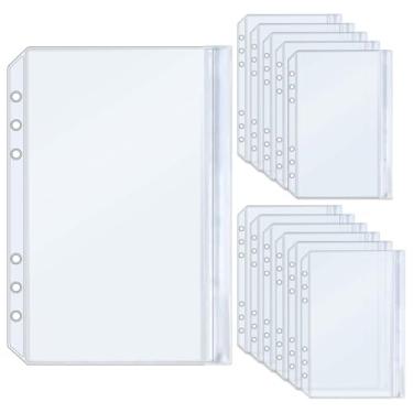 Imagem de Envelopes para fichário A5 com 6 furos de PVC transparente com 6 furos e selagem plana com zíper para fichário de 6 anéis (A5)