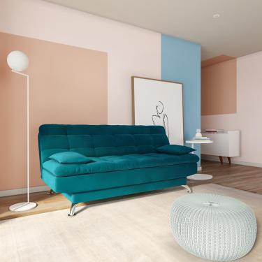 Imagem de Sofá-Cama Casal 3 Lugares Estilo Suede Azul Turquesa