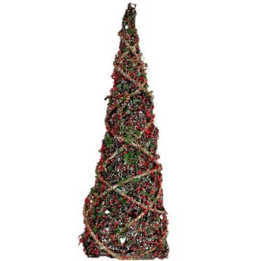 Imagem de Árvore De Natal Cone Rattan Rústica Berries Vermelho 40Cm - Magizi