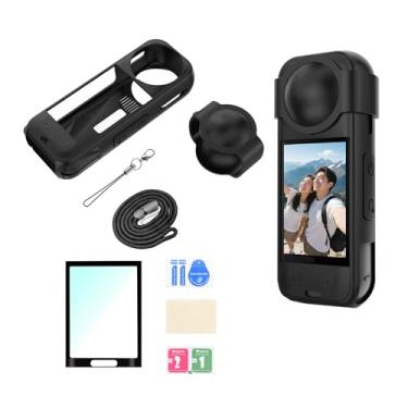 Imagem de Wtohoby Capa de silicone + tampa para lente + cordão + película protetora de tela para câmera Insta360 X5 à prova de arranhões e acessórios de câmera 360