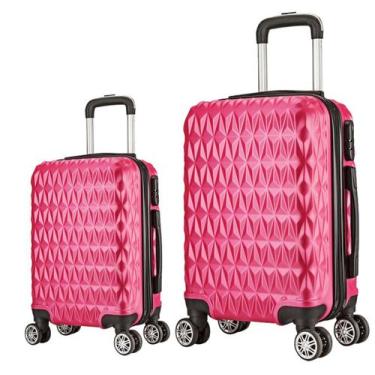 Imagem de Kit Mala de Viagem 2 Peças Bordo e Grande - C/ 4 Rodinhas 360º Rosa Me