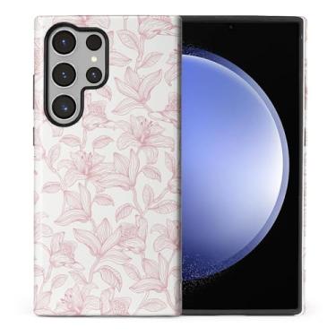 Imagem de ilikediy Capa para Samsung Galaxy S24 Ultra, HL2 Estética Rosa Lírio Híbrido 2 Camadas Capa Rígida Design Padrão de Silicone Capa Protetora