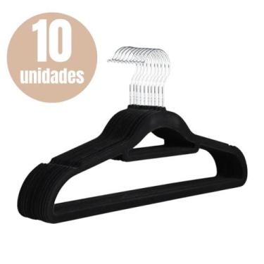 Imagem de Cabides Veludo Slim Adulto Bege Gancho Cromado Kit 10 Unidades Resiste