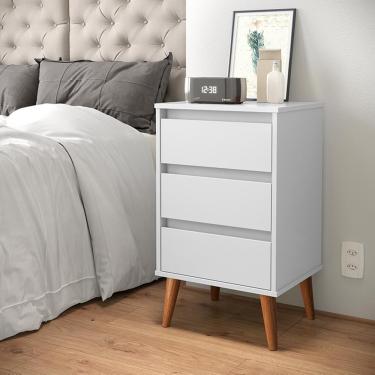 Imagem de Mesa De Cabeceira Wood - Mdp 3 Gavetas Pés Madeira Maciça Branco - Ej Móveis