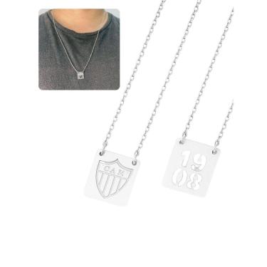 Imagem de Cordão Colar Escapulário 60Cm Prata Unissex Time Pingente