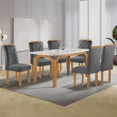 Imagem de Mesa de Jantar 6 Lugares Marromina Carolina com Vidro Cinamomo/Off White/Veludo Cinza - Cel Móveis