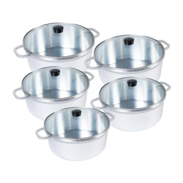 Imagem de Jogo de Panelas 5 Peças Cava em Alumínio Fundido Vermelho 16 a 24cm Tampa de Vidro Temperado Cor Polido