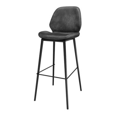 Imagem de Superfície de assento de couro de fácil montagem, banquinho de bar de ferro simples, cadeira alta de lazer com encosto (preto)