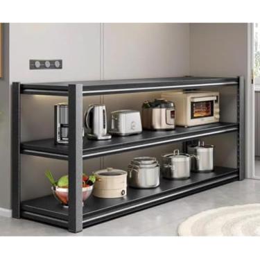 Imagem de Suporte Para Microondas Com Estrutura De Metal Rack De Armazenamento Ajustável Para Cozinha Prateleira De 3 Camadas Para Serviço Pesado Racks De Padeiros Rack De Forno De Microond, Black, 80x45x80cm