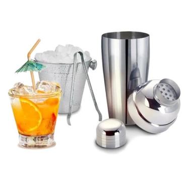 Imagem de Kit Bar Coqueteleira Inox Balde Pegador Drinks Cozinha Gelo - Clink