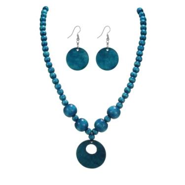 Imagem de A-yeite Conjunto de joias de colar amarelo boêmio para mulheres gargantilha colorida com contas de madeira grossa colar brinco declaração acessórios de praia verão, One Size, Madeira, Sem Pedra