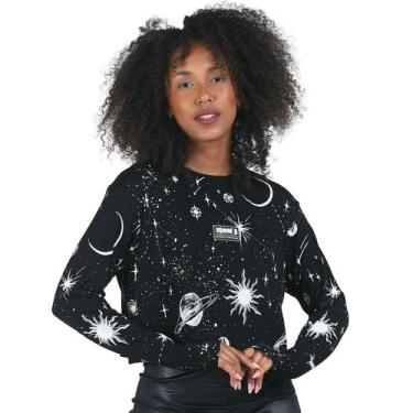 Imagem de Blusa cropped manga longa dedo estampa cosmos - Deliriyou, M, Preto
