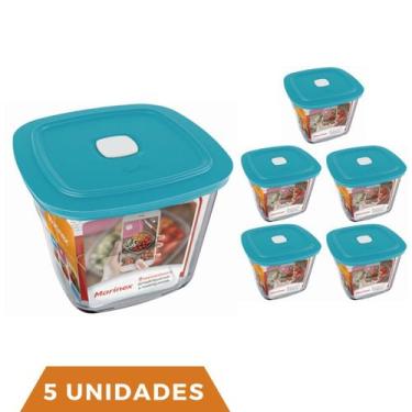 Imagem de 5 Potes Vidro Quadrado Alto Com Tampa Facilita Marinex 1L - NADIR FIGU