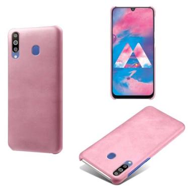 Imagem de Capa para Samsung Galaxy M30,Proteção contra quedas,Casca de volta de cor sólida simples,Design de couro de imitação de plástico-Pink